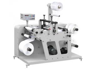 Máquina de corte longitudinal de etiquetas con estación de troquelado rotativo
